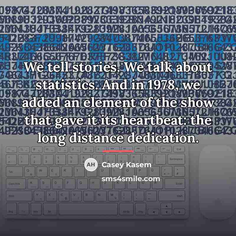 “We tell stories. We talk about statistics. And in 1978,…” quote by Casey Kasem