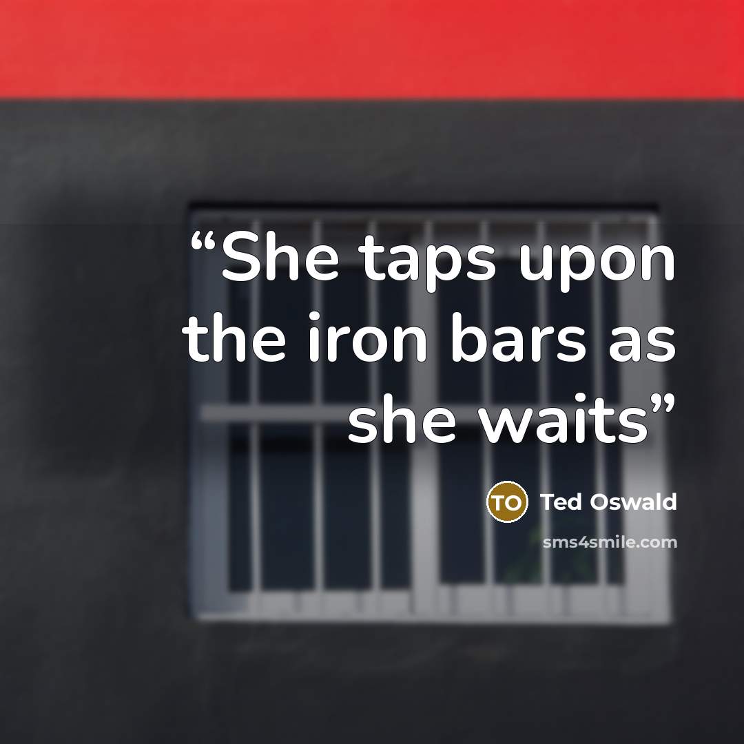 “She taps upon the iron bars as she waits” quote by Ted Oswald