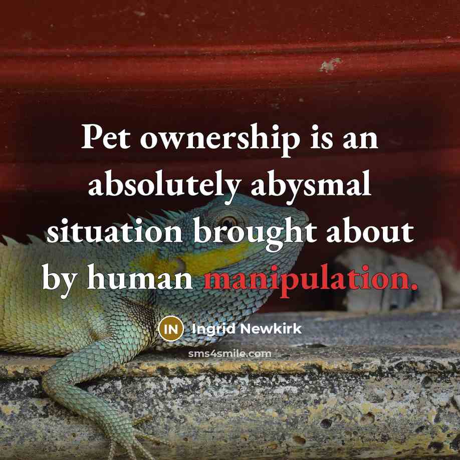 “Pet ownership is an absolutely abysmal situation brought about by…” quote by Ingrid Newkirk