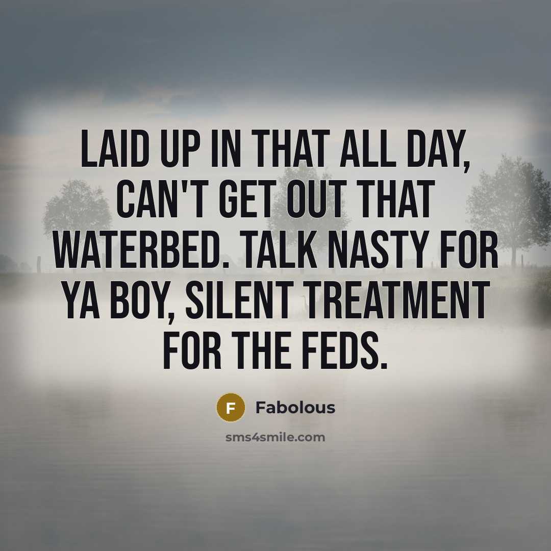 “Laid up in that all day, can't get out that waterbed. Talk nasty for ya boy, silent treatment for the feds.” quote by Fabolous