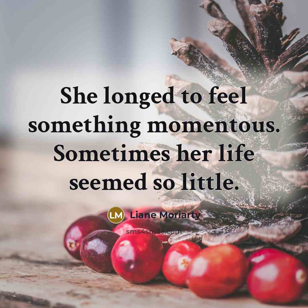 “She longed to feel something momentous. Sometimes her life seemed…” quote by Liane Moriarty