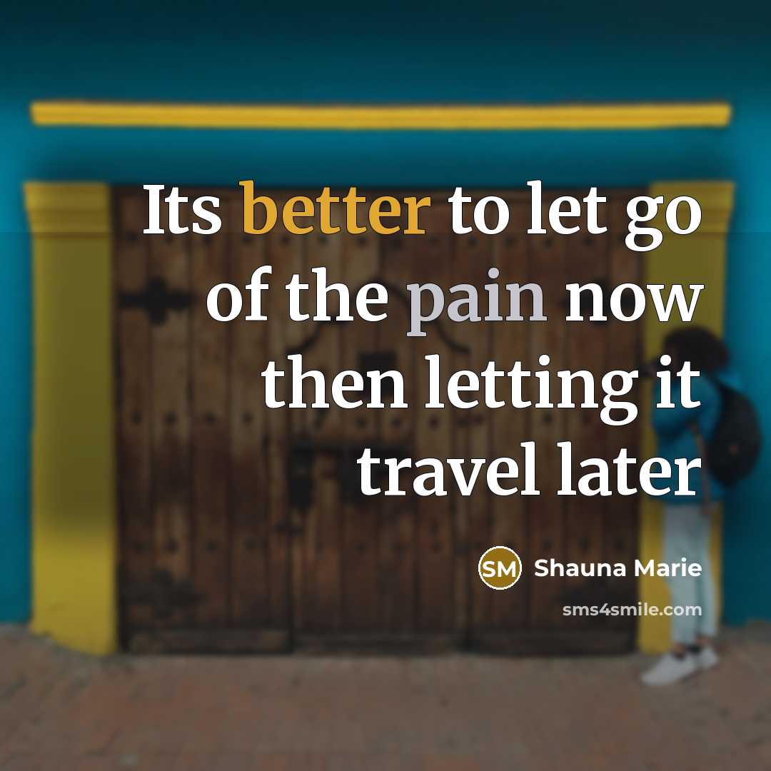 “Its better to let go of the pain now then letting it travel later” quote by Shauna Marie