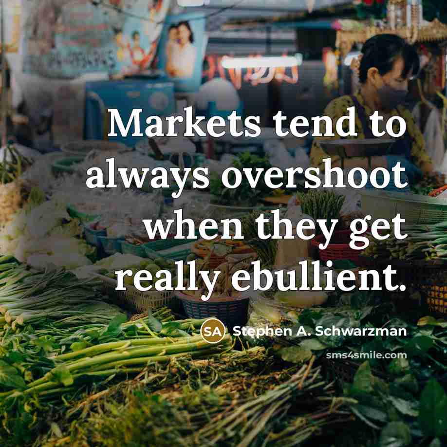 “Markets tend to always overshoot when they get really ebullient.…” quote by Stephen A. Schwarzman