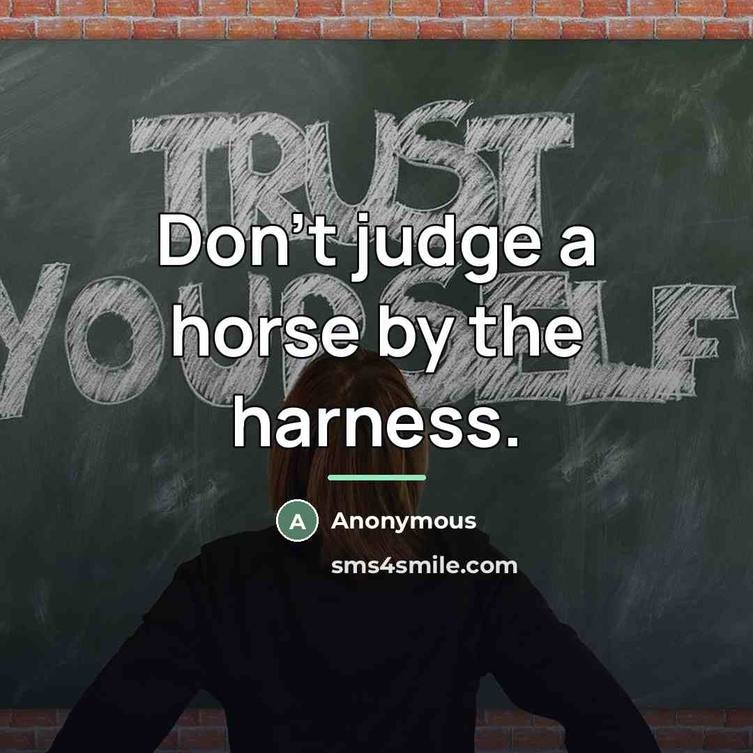 “Don't judge a horse by the harness.…” quote by Anonymous