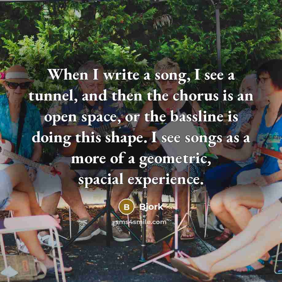 “When I write a song, I see a tunnel, and…” quote by Bjork