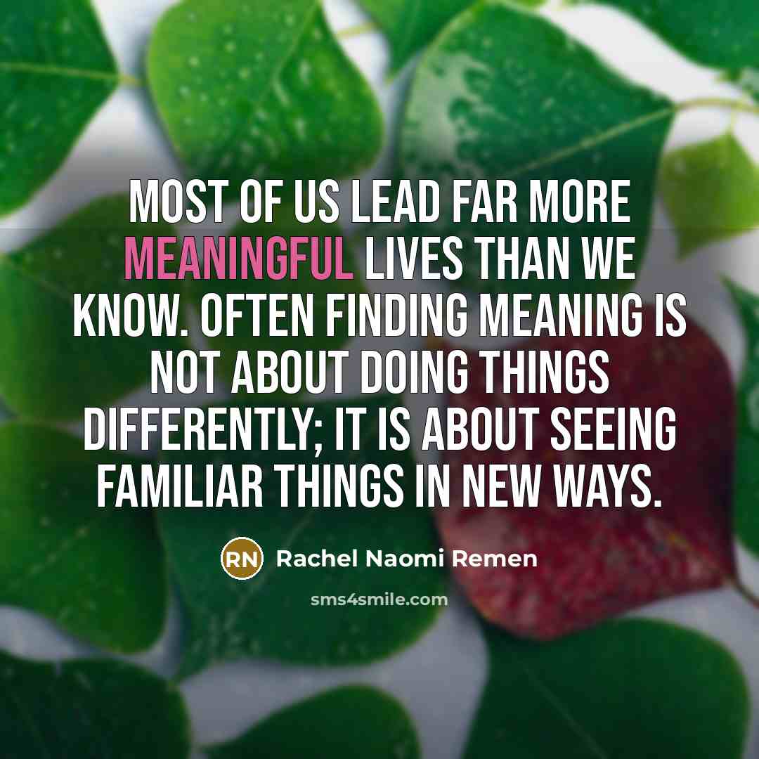 “Most of us lead far more meaningful lives than we…” quote by Rachel Naomi Remen