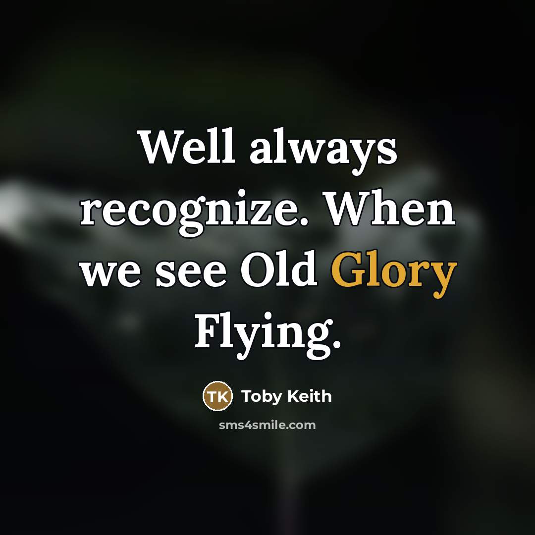 “Well always recognize. When we see Old Glory Flying.” quote by Toby Keith