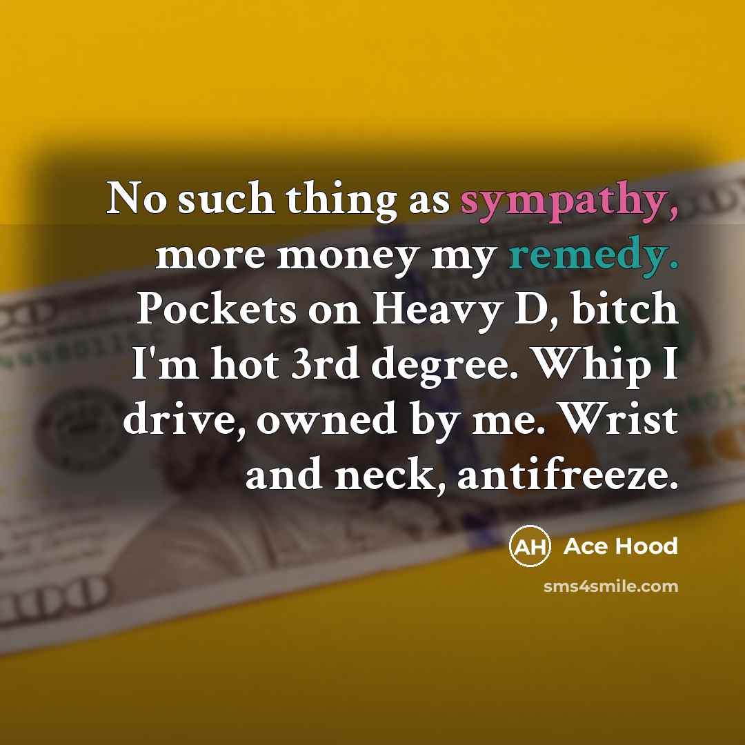 “No such thing as sympathy, more money my remedy. Pockets…” quote by Ace Hood
