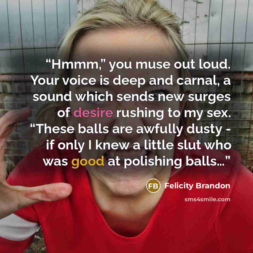 “Hmmm,” you muse out loud. Your voice is deep and carnal, a sound which sends new surges of desire rushing to my sex. “These balls are awfully dusty - if only I knew a little slut who was good at polishing balls…” quote by Felicity Brandon
