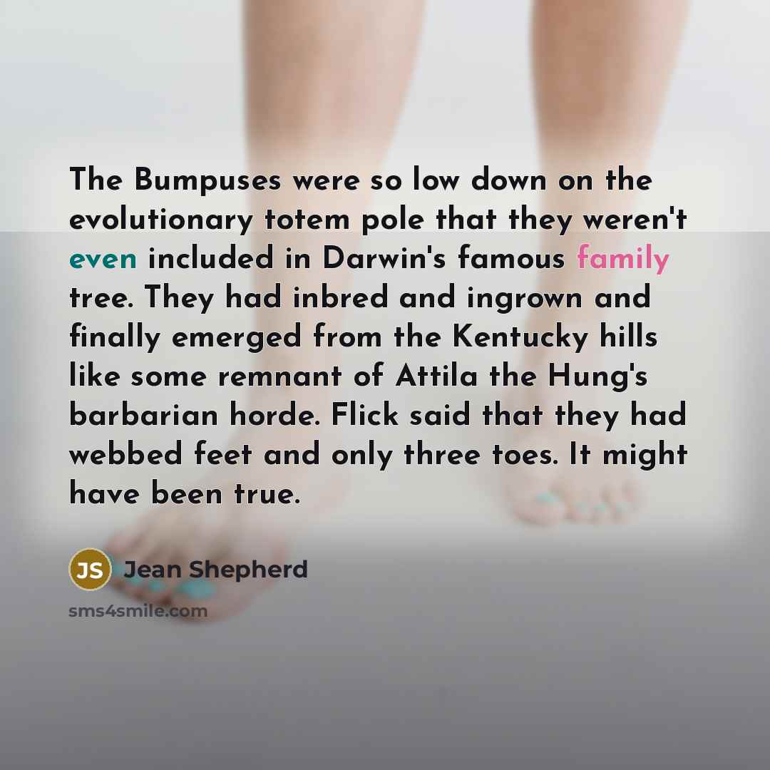 “The Bumpuses were so low down on the evolutionary totem…” quote by Jean Shepherd