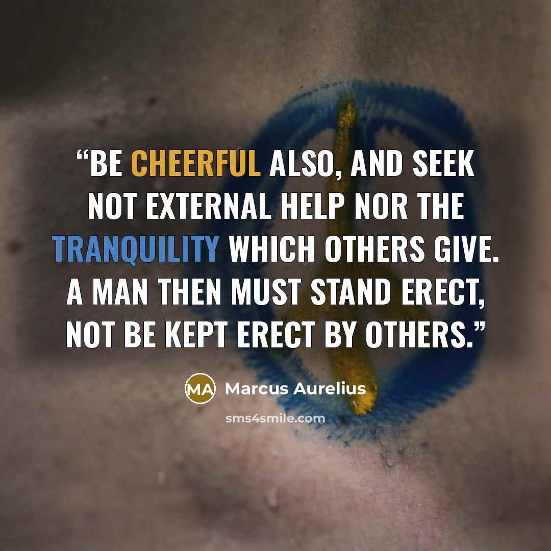“Be cheerful also, and seek not external help nor the tranquility which others give. A man then must stand erect, not be kept erect by others.” quote by Marcus Aurelius