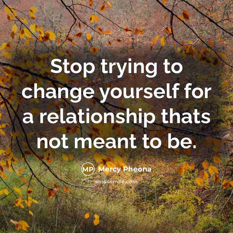 “Stop trying to change yourself for a relationship thats not…” quote by Mercy Pheona