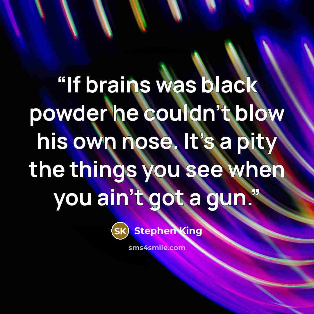 “If brains was black powder he couldn’t blow his own nose. It’s a pity the things you see when you ain’t got a gun.” quote by Stephen King