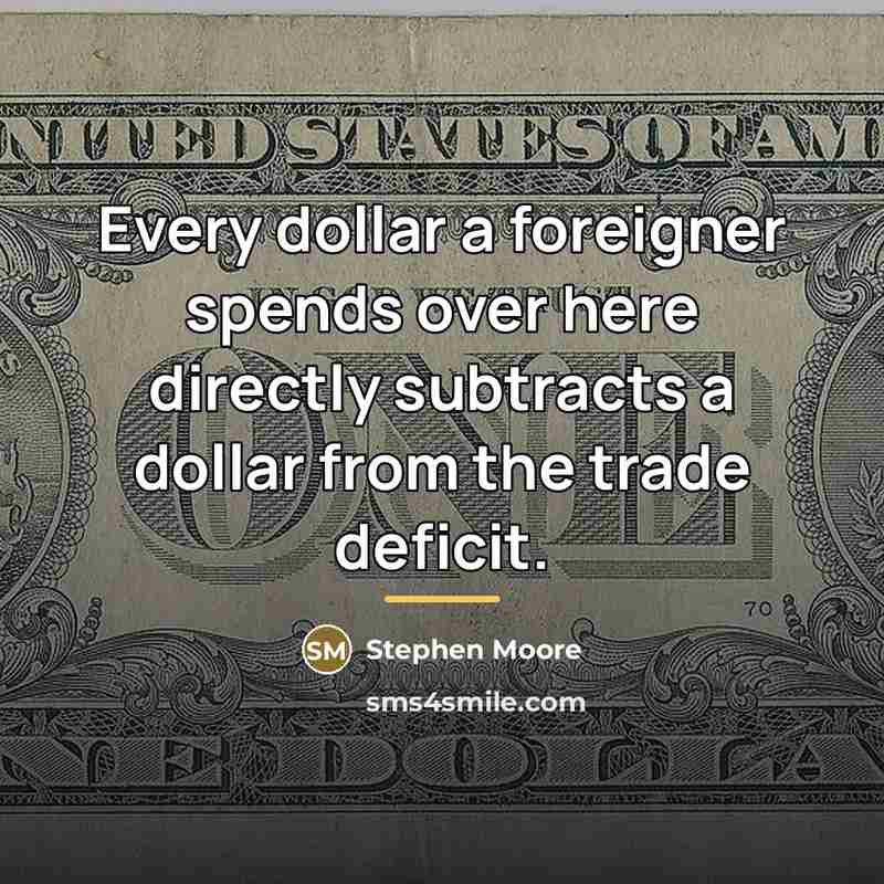 “Every dollar a foreigner spends over here directly subtracts a…” quote by Stephen Moore