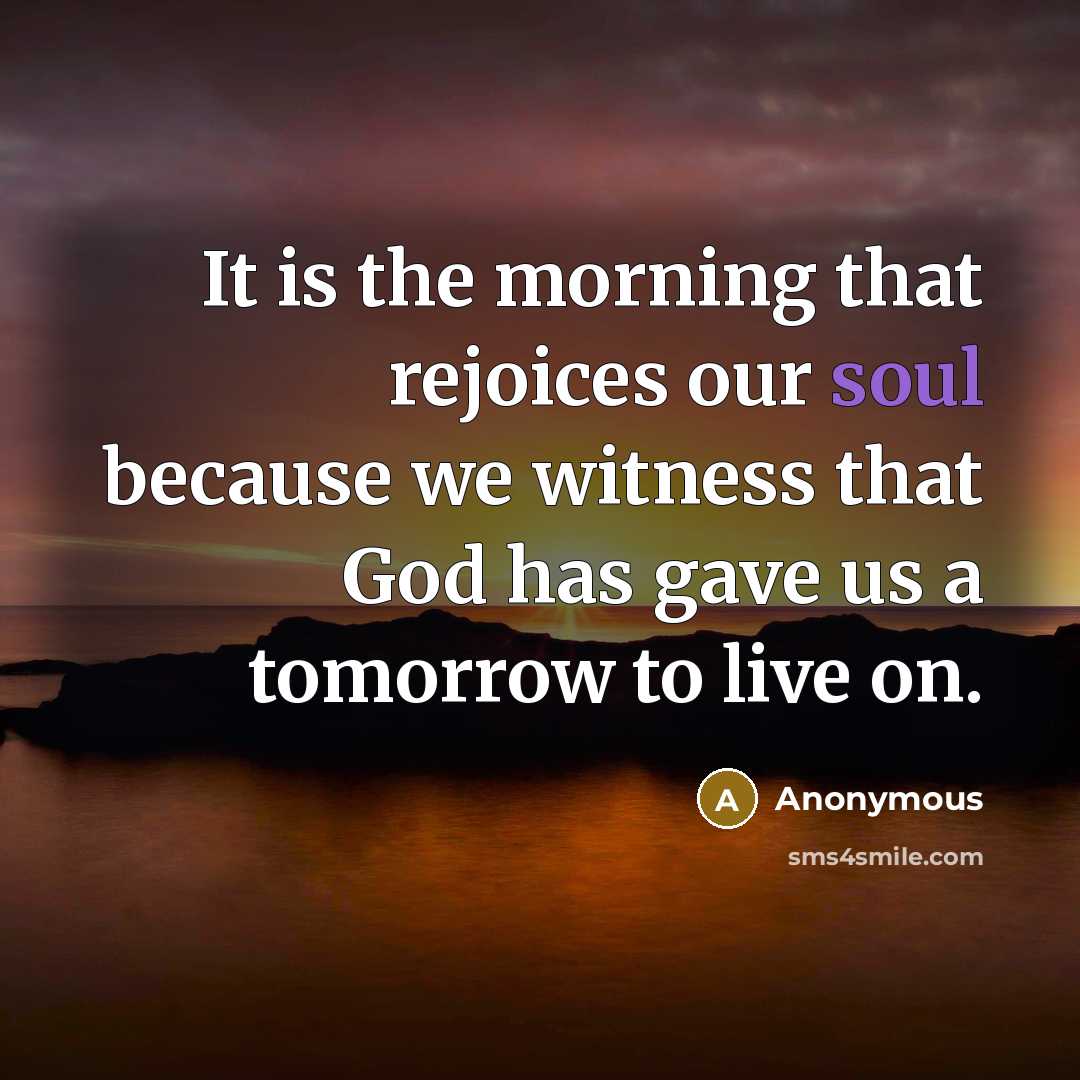 “It is the morning that rejoices our soul because we…” quote by Anonymous
