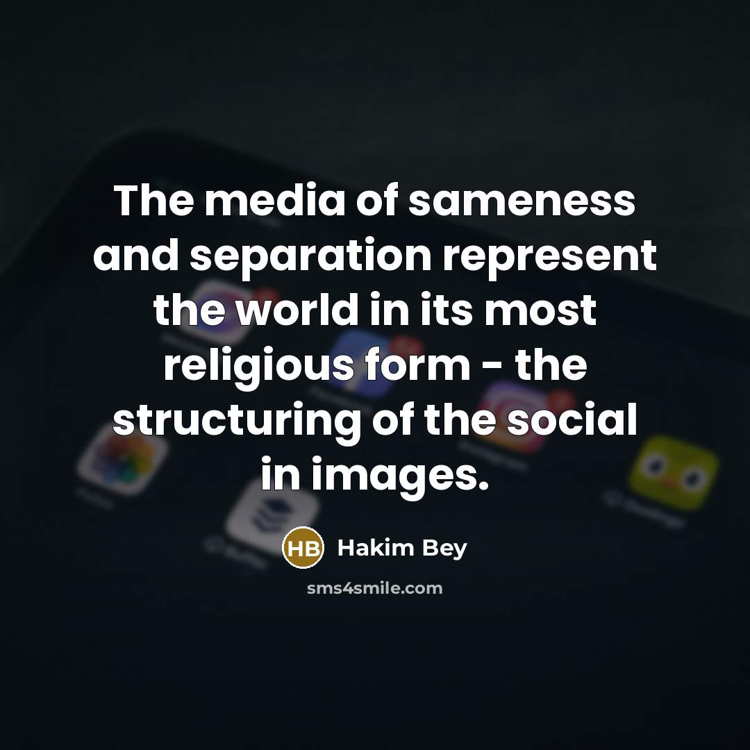 “The media of sameness and separation represent the world in…” quote by Hakim Bey