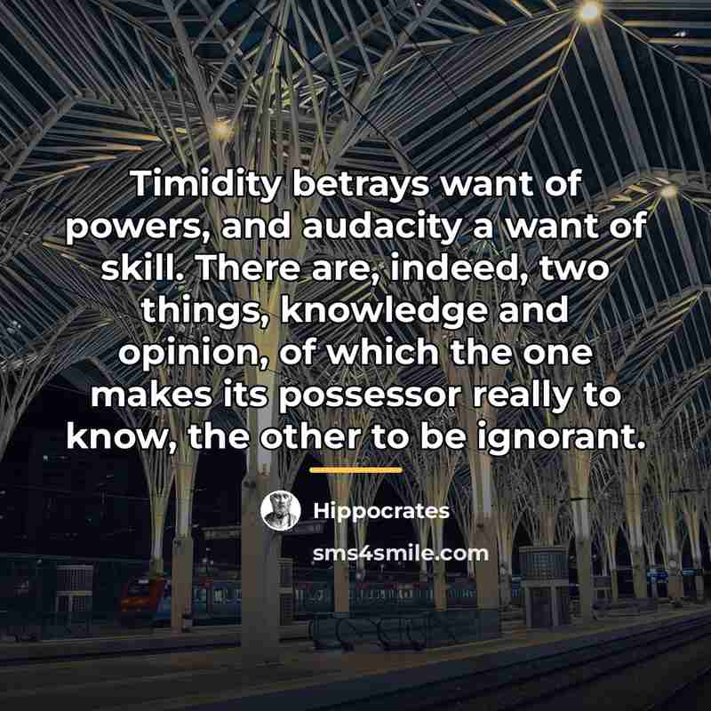 “Timidity betrays want of powers, and audacity a want of…” quote by Hippocrates