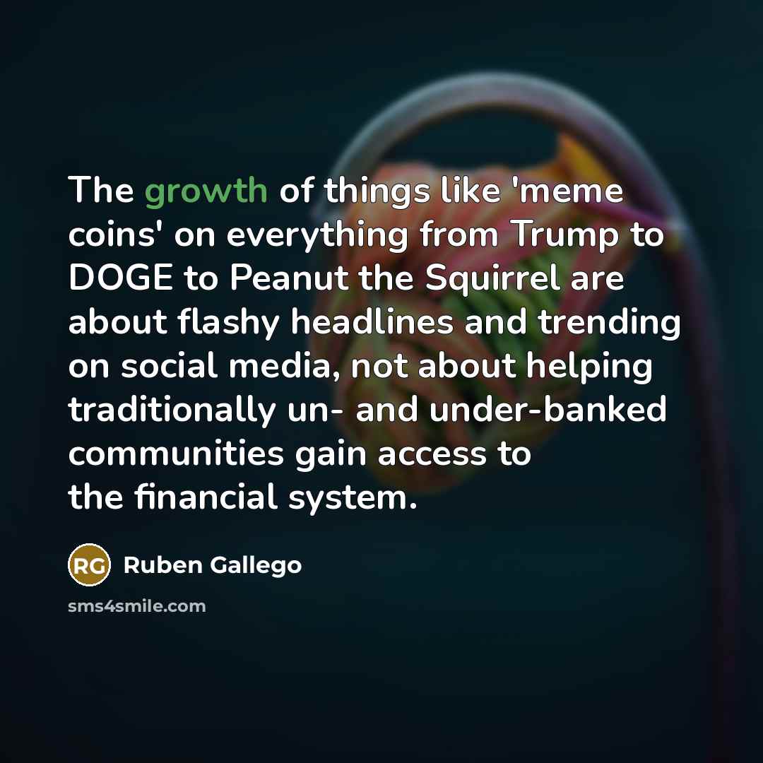 “The growth of things like 'meme coins' on everything from…” quote by Ruben Gallego