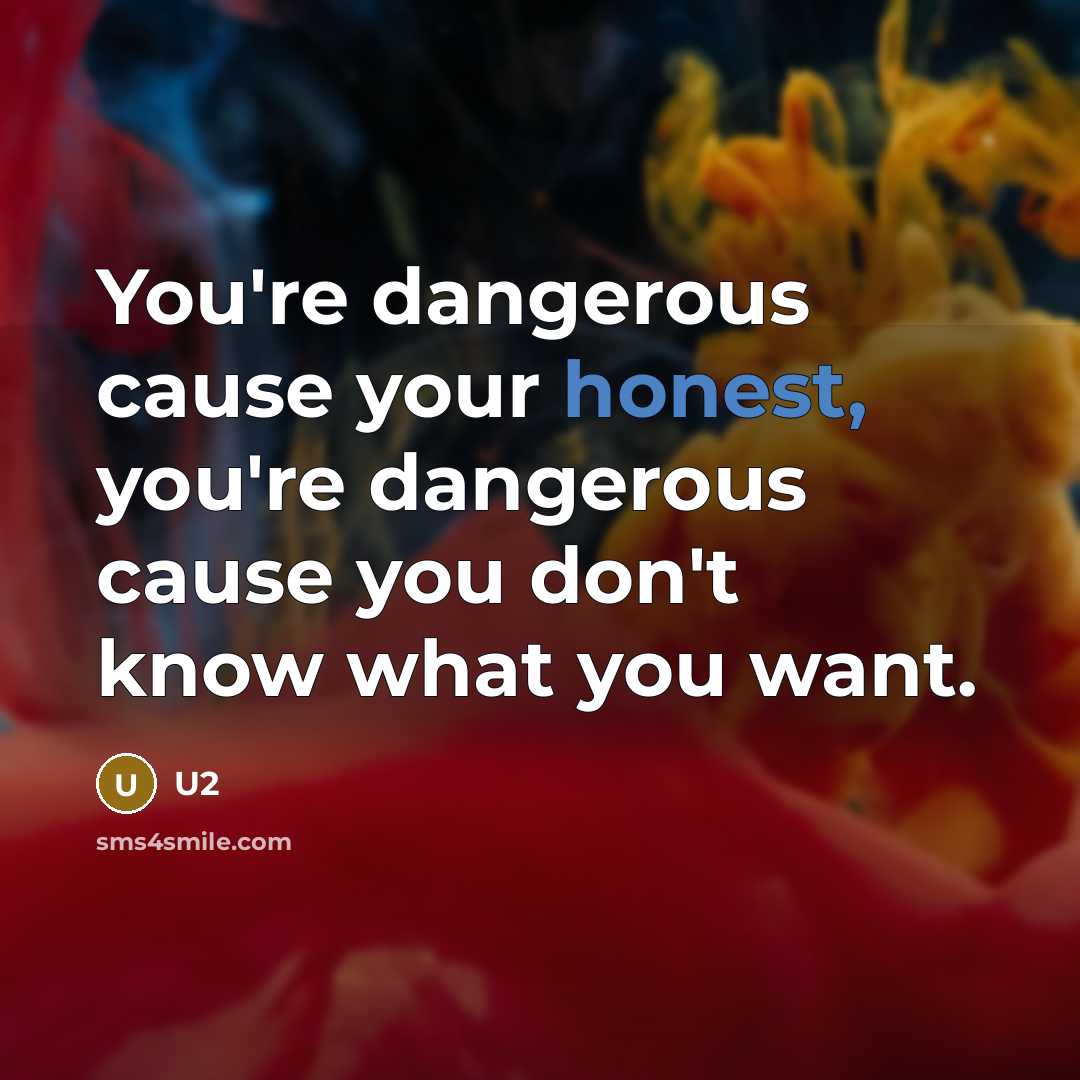 “You're dangerous cause your honest, you're dangerous cause you don't…” quote by U2