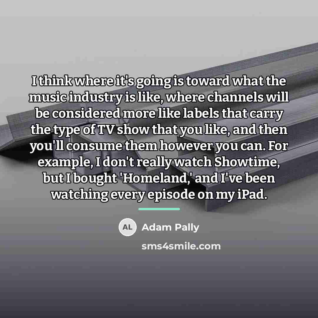 “I think where it's going is toward what the music…” quote by Adam Pally