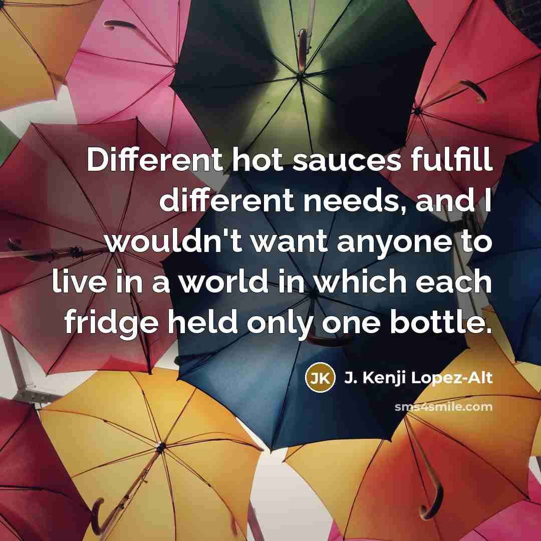 “Different hot sauces fulfill different needs, and I wouldn't want…” quote by J. Kenji Lopez-Alt