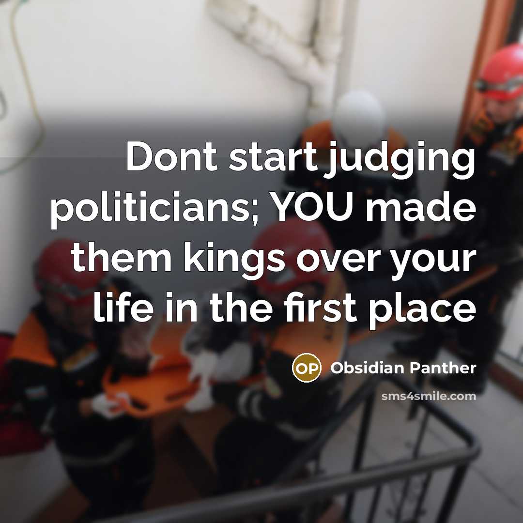 “Dont start judging politicians; YOU made them kings over your…” quote by Obsidian Panther
