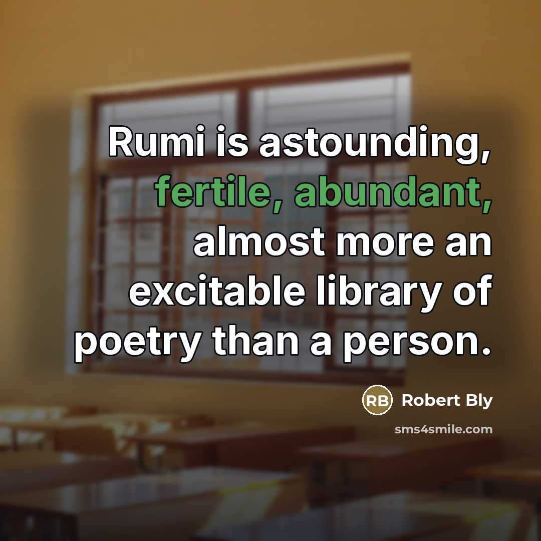“Rumi is astounding, fertile, abundant, almost more an excitable library…” quote by Robert Bly