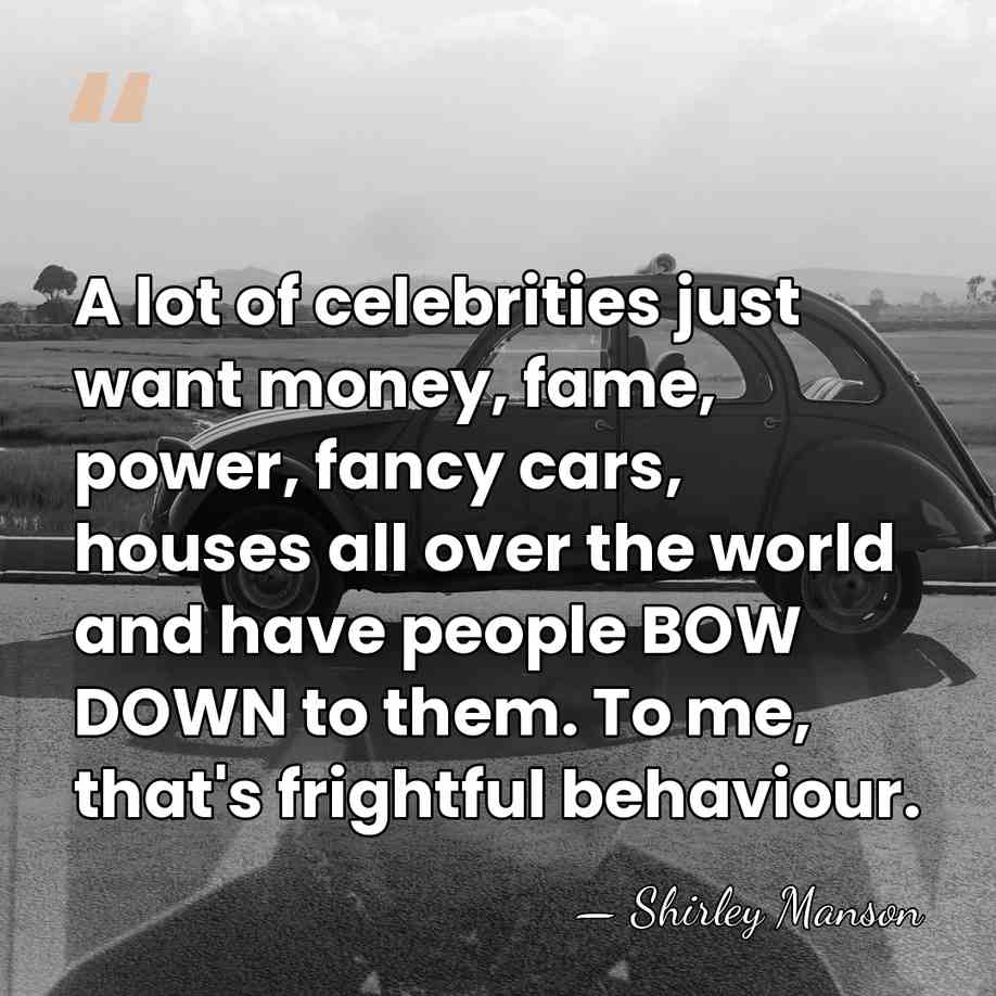 A lot of celebrities just want money, fame, power, fancy cars, houses&hellip; - Shirley Manson