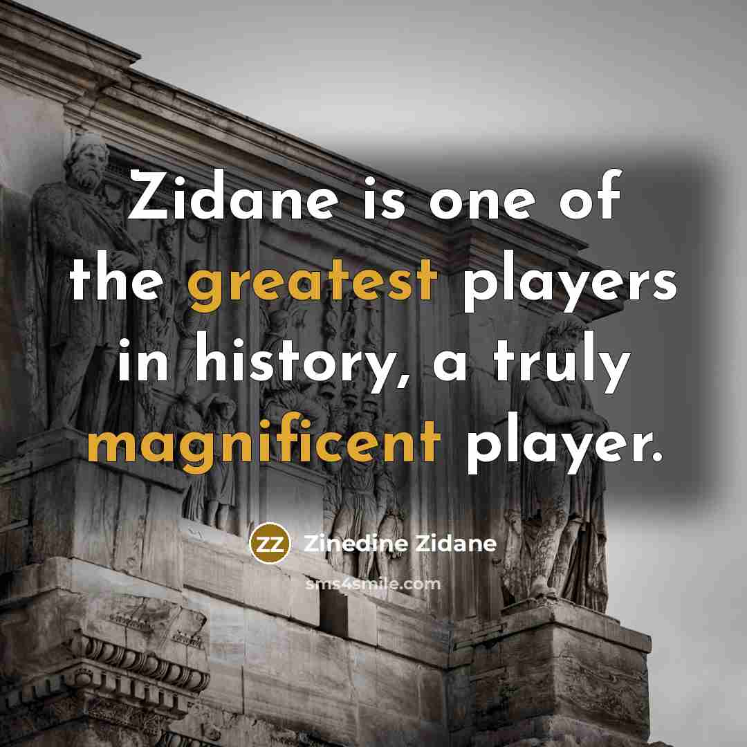 “Zidane is one of the greatest players in history, a truly magnificent player.” quote by Zinedine Zidane