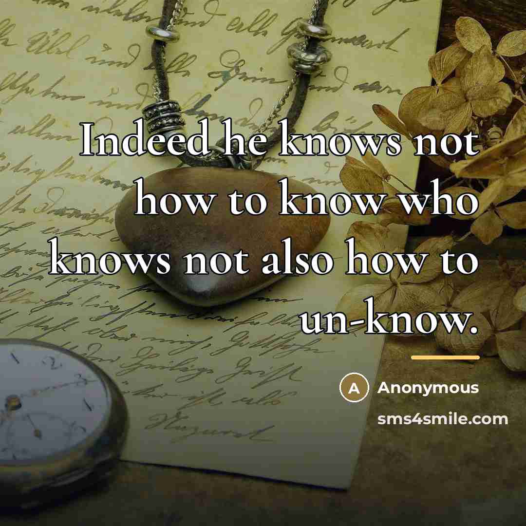 “Indeed he knows not how to know who knows not…” quote by Anonymous