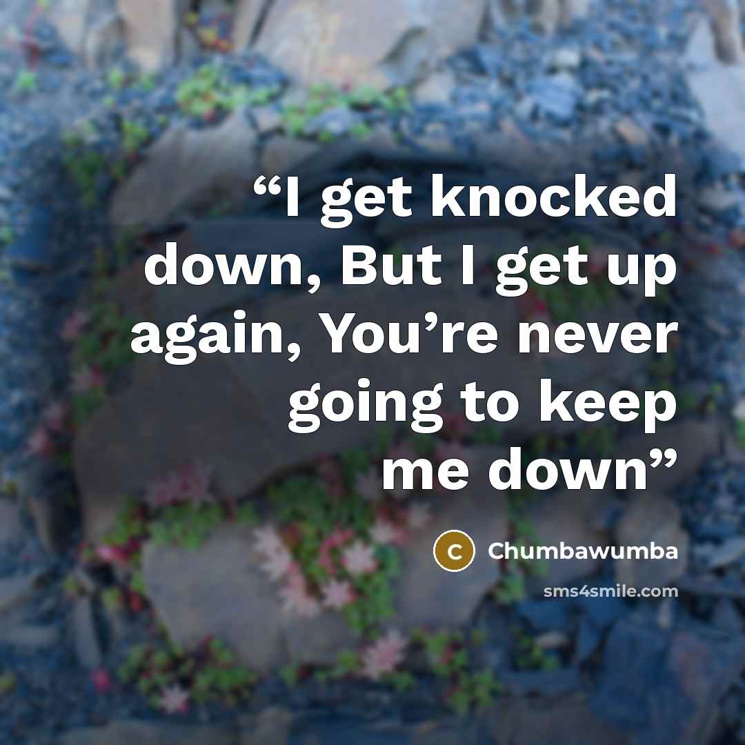 “I get knocked down, But I get up again, You’re never going to keep me down” quote by Chumbawumba