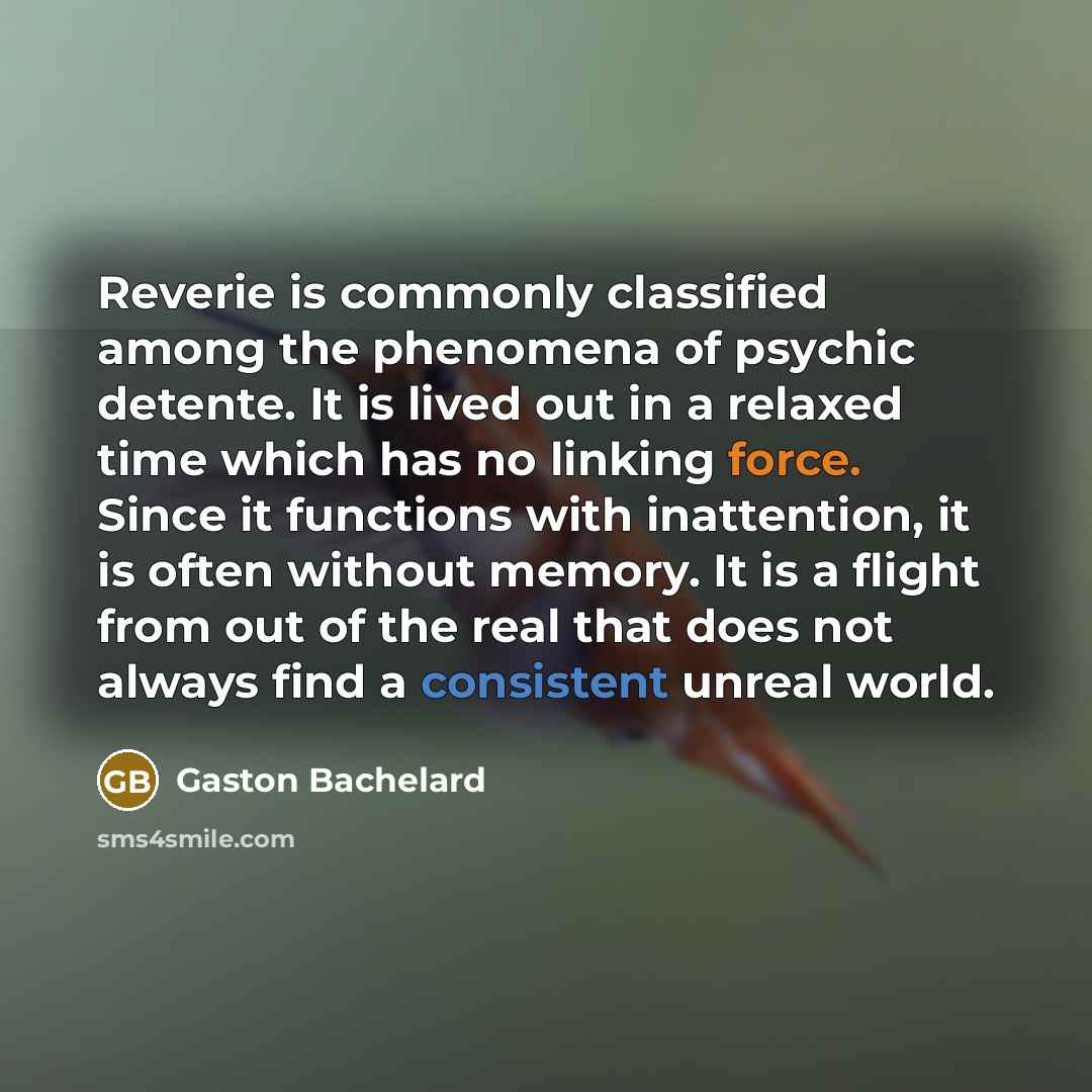 “Reverie is commonly classified among the phenomena of psychic detente.…” quote by Gaston Bachelard