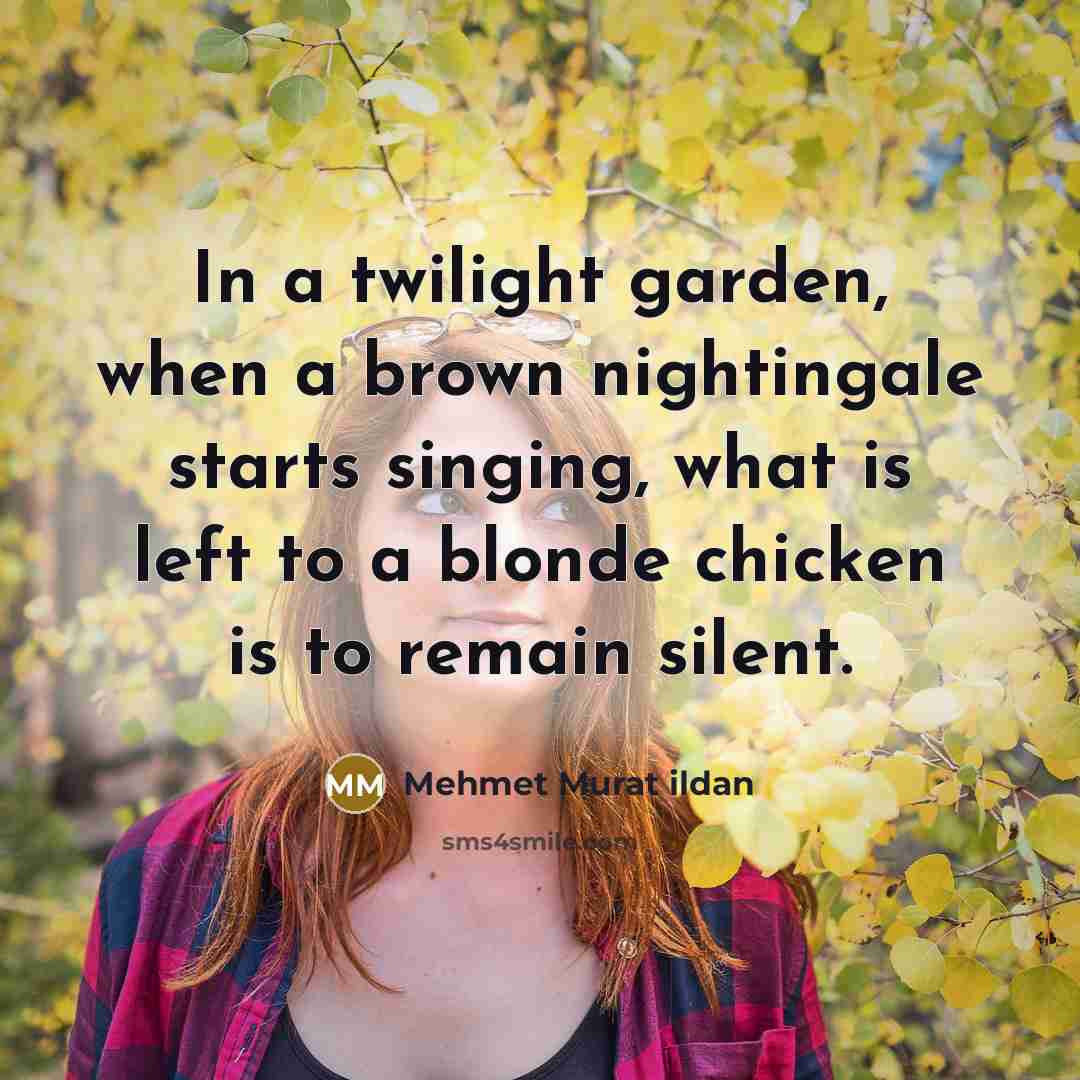 “In a twilight garden, when a brown nightingale starts singing,…” quote by Mehmet Murat Ildan