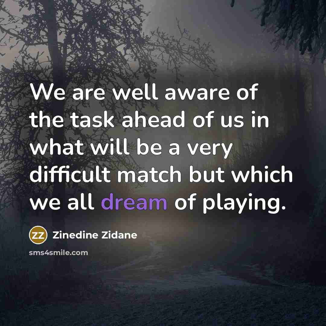 “We are well aware of the task ahead of us…” quote by Zinedine Zidane