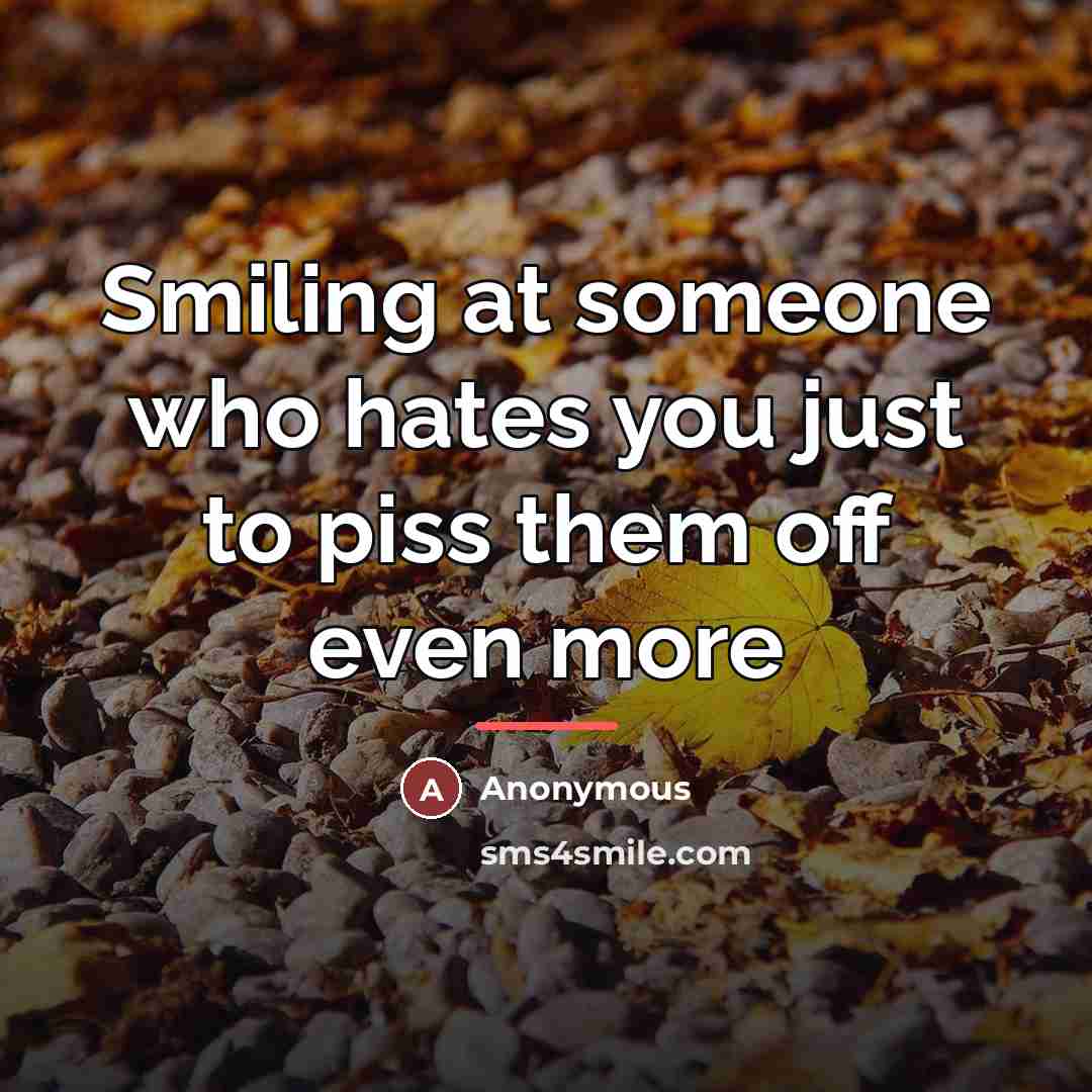 “Smiling at someone who hates you just to piss them…” quote by Anonymous