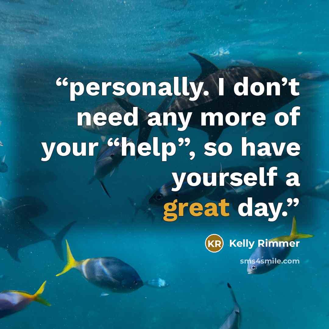 “personally. I don’t need any more of your “help”, so have yourself a great day.” quote by Kelly Rimmer