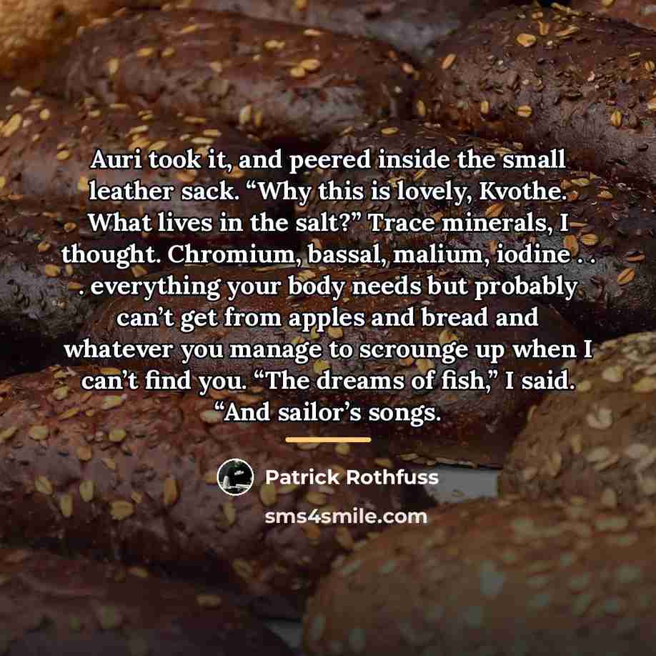 “Auri took it, and peered inside the small leather sack.…” quote by Patrick Rothfuss