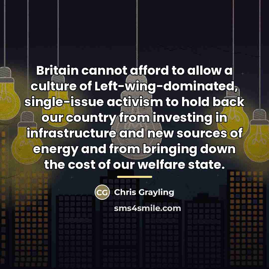 “Britain cannot afford to allow a culture of Left-wing-dominated, single-issue…” quote by Chris Grayling