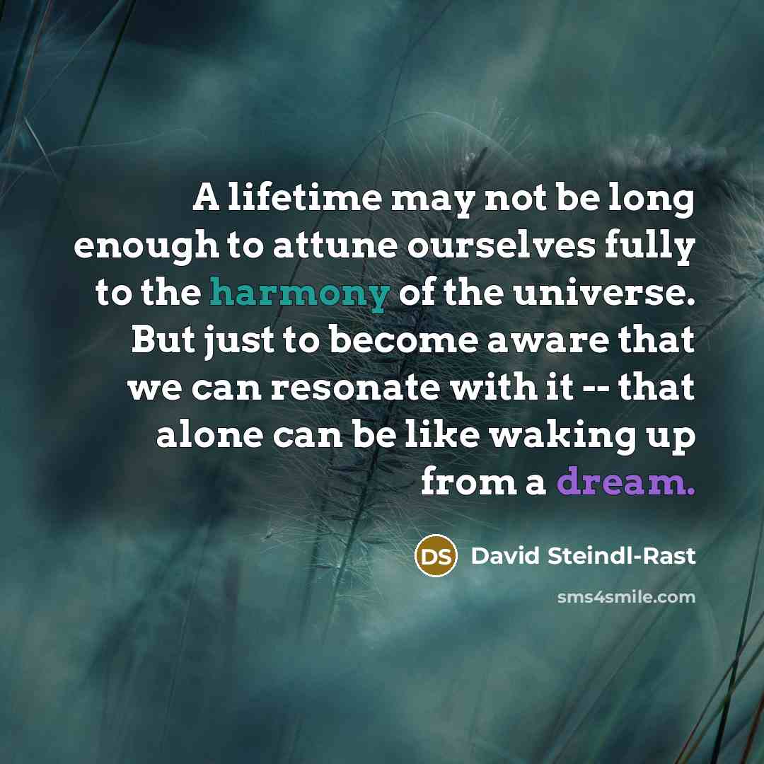 “A lifetime may not be long enough to attune ourselves…” quote by David Steindl-Rast