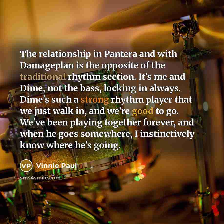“The relationship in Pantera and with Damageplan is the opposite…” quote by Vinnie Paul