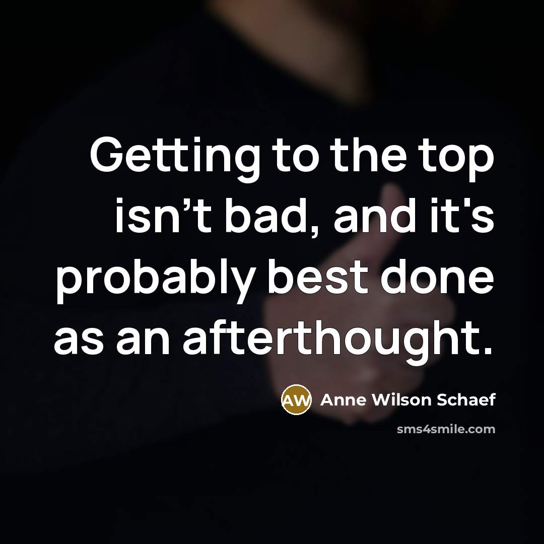 “Getting to the top isn't bad, and it's probably best done as an afterthought.” quote by Anne Wilson Schaef