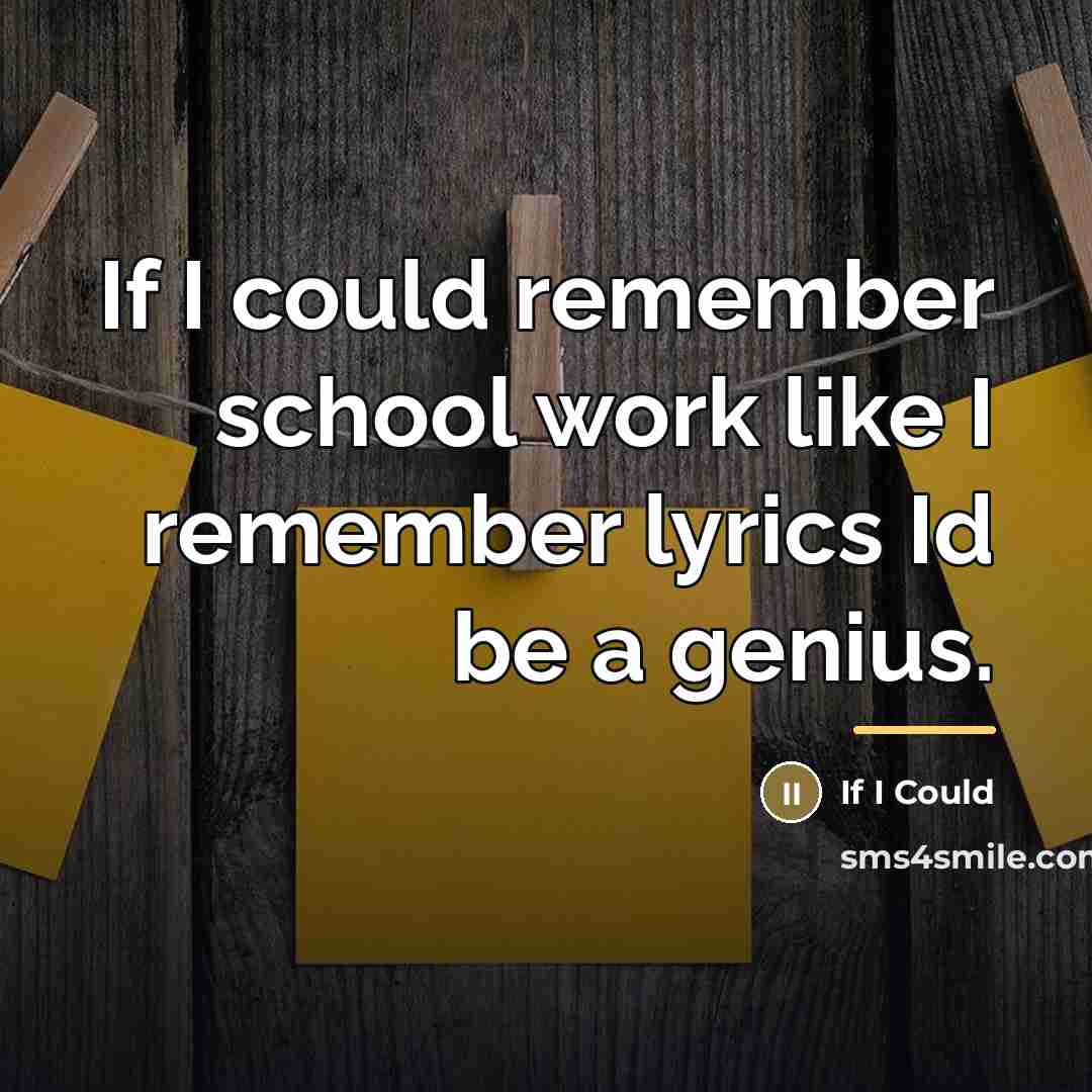 “If I could remember school work like I remember lyrics…” quote by If I Could