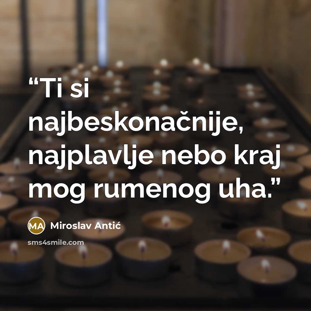 “Ti si najbeskonačnije, najplavlje nebo kraj mog rumenog uha.” quote by Miroslav Antić