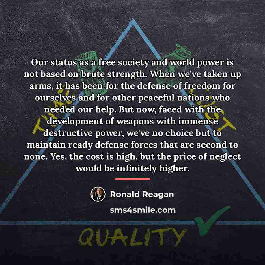 “Our status as a free society and world power is…” quote by Ronald Reagan