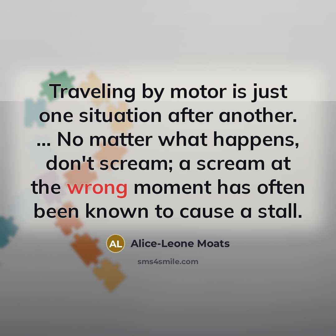 “Traveling by motor is just one situation after another. ...…” quote by Alice-Leone Moats