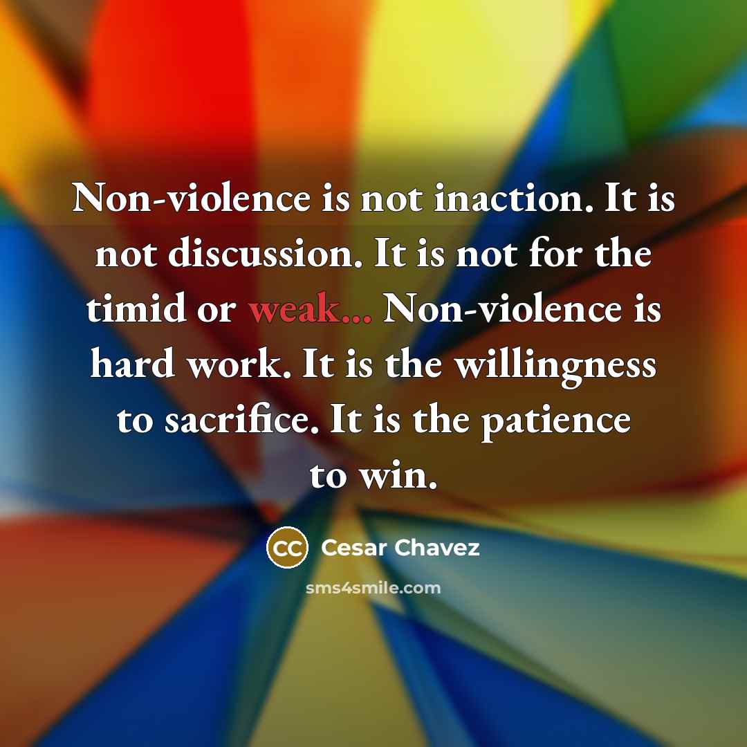“Non-violence is not inaction. It is not discussion. It is…” quote by Cesar Chavez