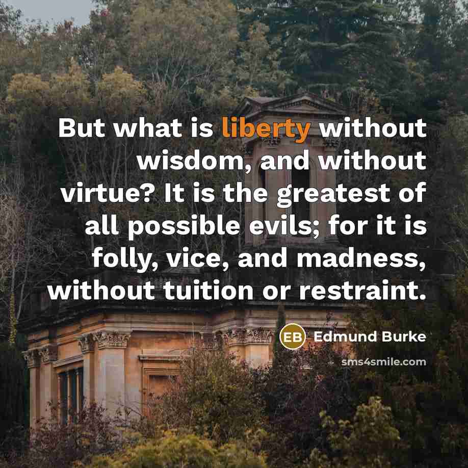 “But what is liberty without wisdom, and without virtue? It…” quote by Edmund Burke