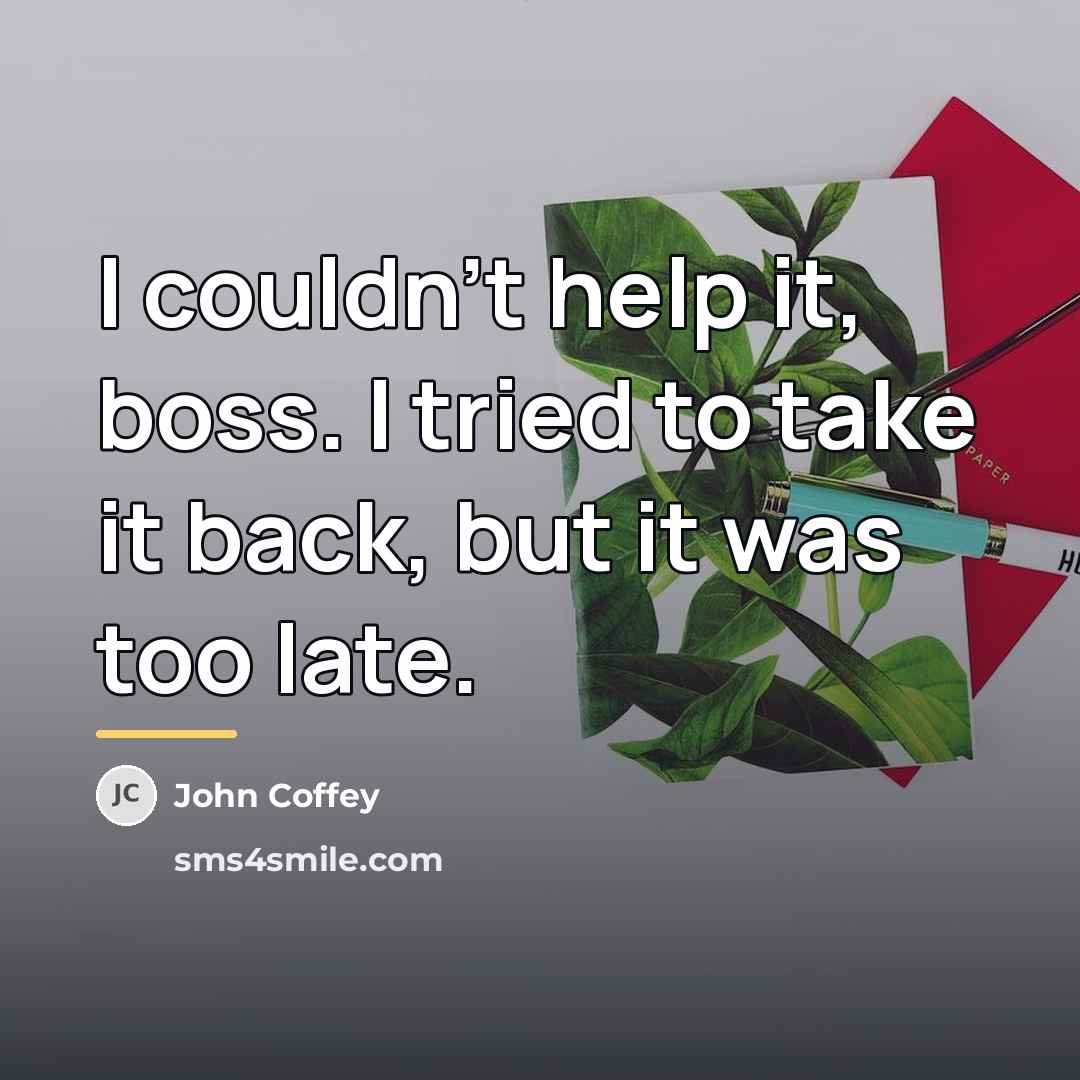 “I couldn't help it, boss. I tried to take it…” quote by John Coffey
