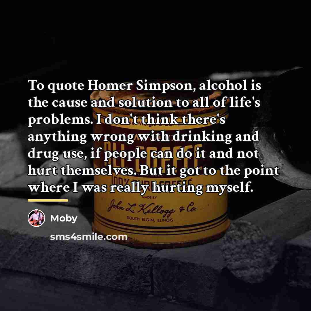 “To quote Homer Simpson, alcohol is the cause and solution…” quote by Moby