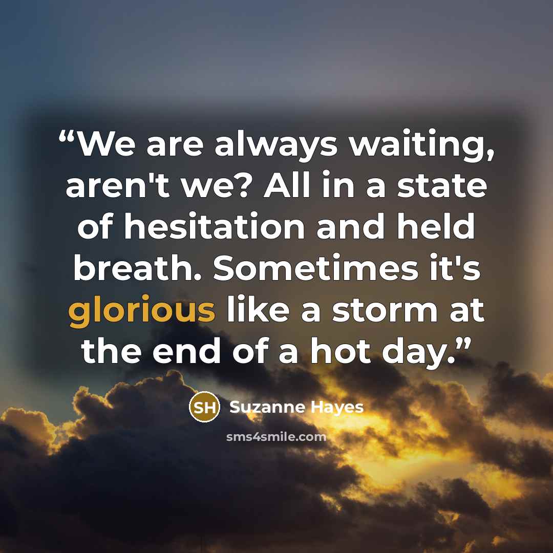“We are always waiting, aren't we? All in a state of hesitation and held breath. Sometimes it's glorious like a storm at the end of a hot day.” quote by Suzanne Hayes